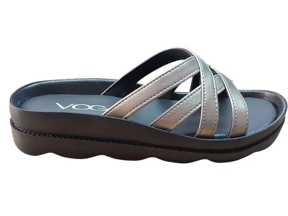 VOGA 1727 PLATİN CİLT DÜZ TABAN COMFORT CASUAL GÜNLÜK TERLİK - 3