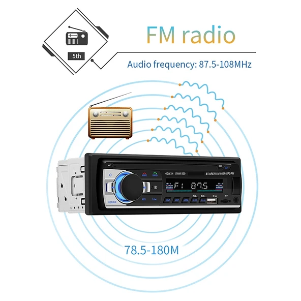 SWM-530 12V Evrensel Araç Çift USB Şarj Cihazı Radyo Alıcısı MP3 Çalar FM ve Bluetooth Destekli Uzaktan Kumandalı - 12