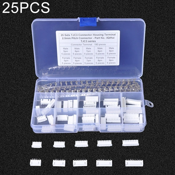 TJC3 2.5mm XH 5P 6P 7P 8P 9Pin Erkek Kadın Konnektör Seti 25 Adet