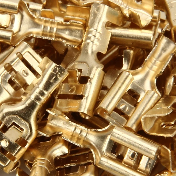 100 Adet 6.3mm Altın Kaplama Bakır Kablo Yalıtkan Uç Terminali - 5