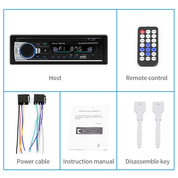 SWM-530 12V Evrensel Araç Çift USB Şarj Cihazı Radyo Alıcısı MP3 Çalar FM ve Bluetooth Destekli Uzaktan Kumandalı - 5