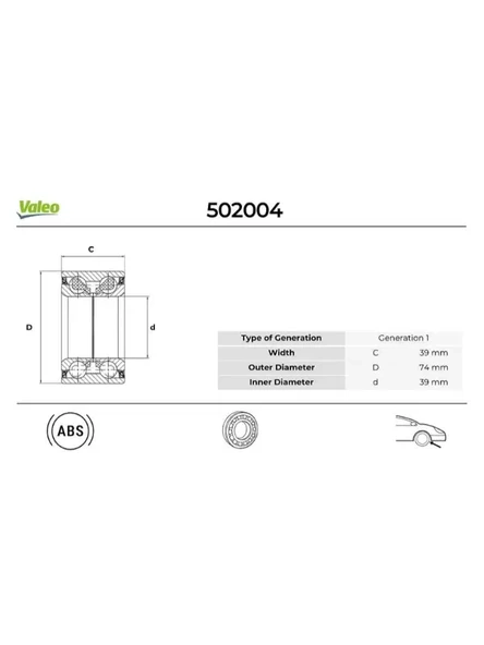ON TEKER RULMANI CONNECT 1,8TDCI 0213 (+ABS) ABSLI ASTRA F VECTRA B OLCU: (39 X 74 X 39)