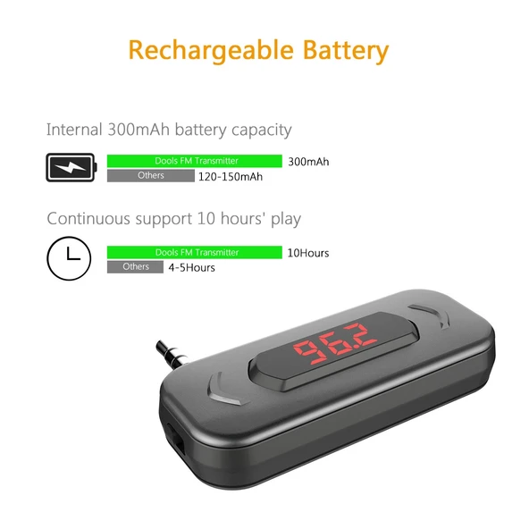 Doosl DSER107 Çok Fonksiyonlu Araç FM Verici Kablosuz Müzik Alıcısı 35mm Jack LCD Ekran Eller Serbest Çağrı Siyah - 4