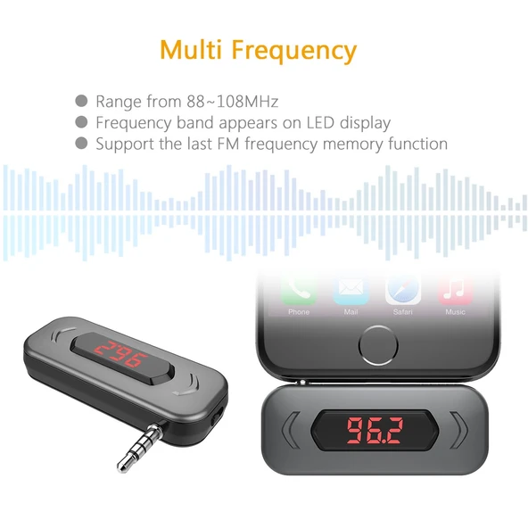 Doosl DSER107 Çok Fonksiyonlu Araç FM Verici Kablosuz Müzik Alıcısı 35mm Jack LCD Ekran Eller Serbest Çağrı Siyah - 6