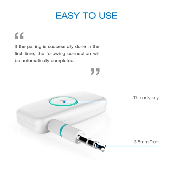Doosl DSER102 Mini Araç Bluetooth Kablosuz Müzik Alıcısı 35mm Stereo Girişli Beyaz - 5