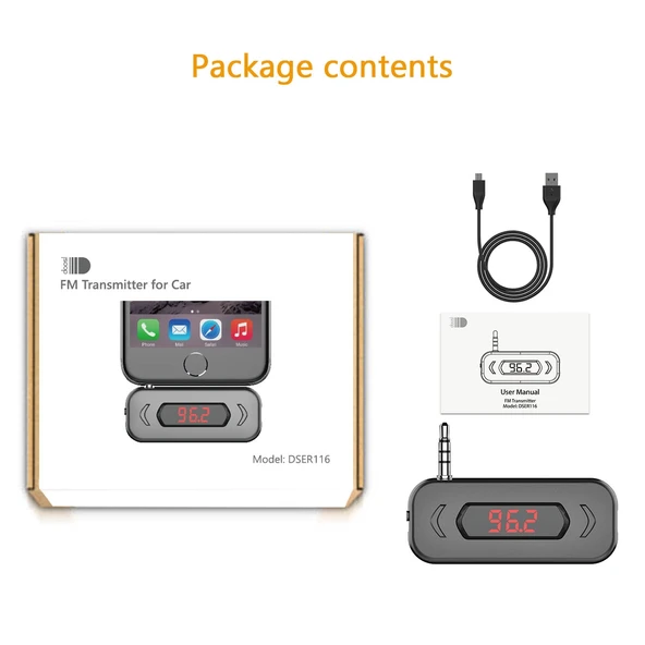 Doosl DSER107 Çok Fonksiyonlu Araç FM Verici Kablosuz Müzik Alıcısı 35mm Jack LCD Ekran Eller Serbest Çağrı Siyah - 8
