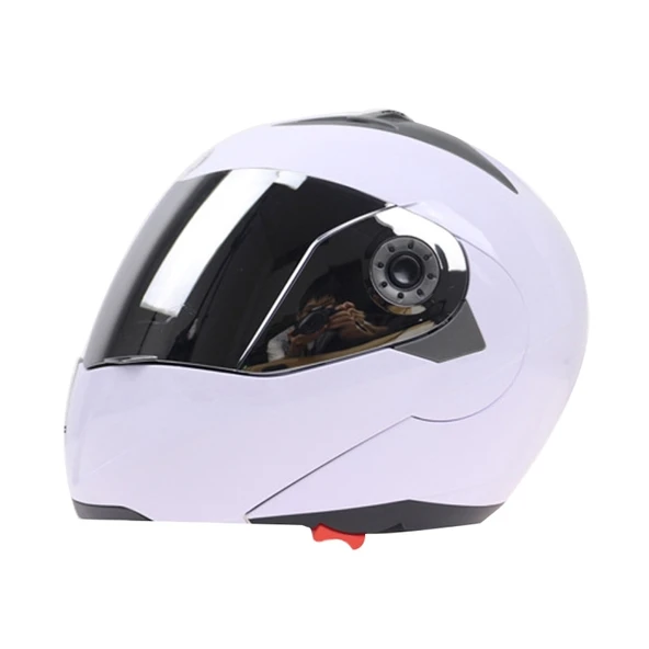 JIEKAI 105 Tam Yüz Kask Elektrikli Motosiklet Çift Lens Koruyucu Kask XL Beyaz Gümüş