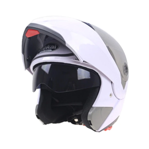 JIEKAI 105 Tam Yüz Kask Elektrikli Motosiklet Çift Lens Koruyucu Kask XL Beyaz Gümüş - 3