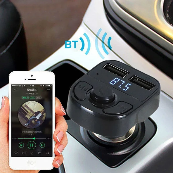 X8 3 in 1 Kablosuz Araç MP3 Çalar FM Verici Çift USB Portlu Dijital Ekranlı Kablosuz Araç Şarj Adaptörü - 5