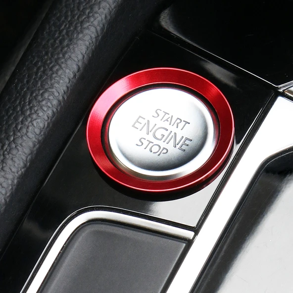 Volkswagen Araç Motor Başlatma Düğmesi Kırmızı Alüminyum Alaşım Yüzük Süsleme - 9