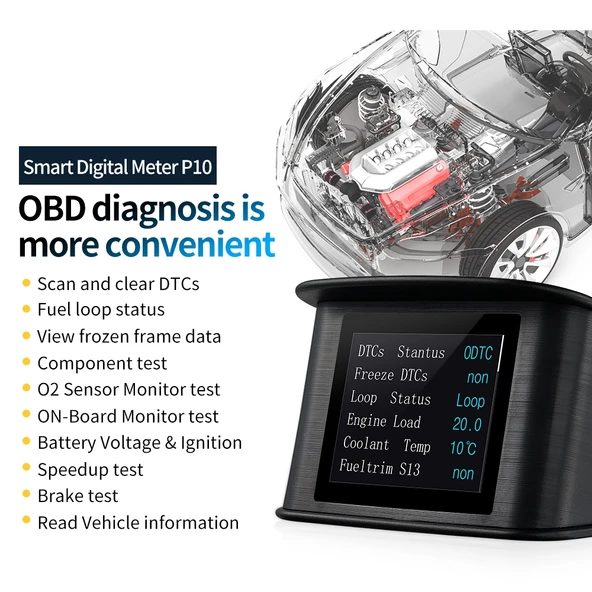 P10 HUD 2.2 inç Araç OBD2 Akıllı Dijital Gösterge TFT LCD Çok Renkli Hız Devir Su Sıcaklığı Yakıt Tüketimi Mesafe Zaman Voltaj Gösterimi Aşırı Hız ve Düşük Voltaj Alarmı - 4