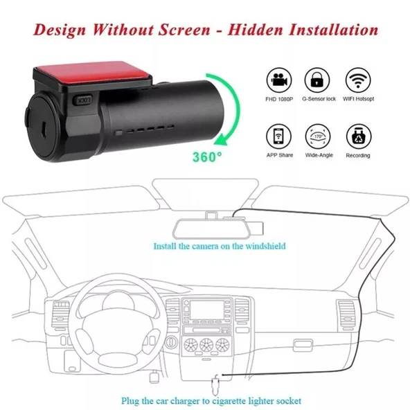 Mini Araç Kamerası K602 Model WiFi Full HD Hareket Algılama TF Kart Destekli - 7