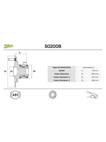 ON TEKER PORYALI RULMANI  (5 BIJON ABS) FORD TRANSIT V363 14- ARKADAN CEKER TEK TEKER