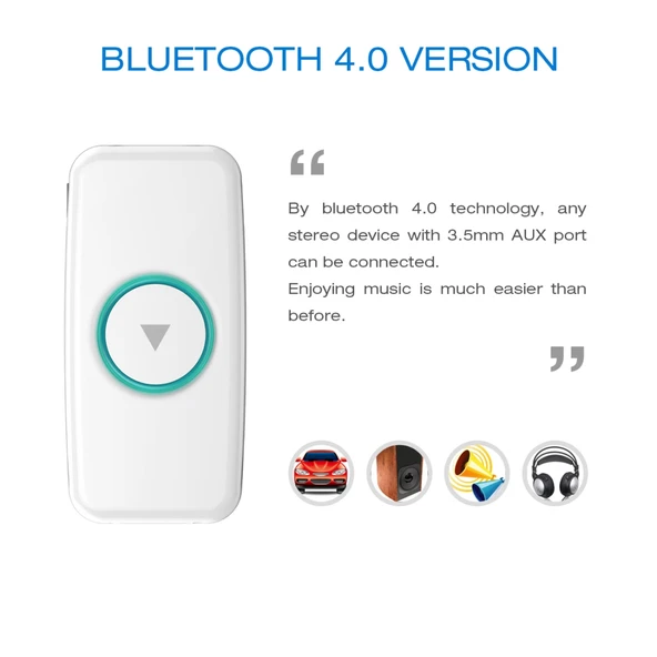 Doosl DSER102 Mini Araç Bluetooth Kablosuz Müzik Alıcısı 35mm Stereo Girişli Beyaz - 3