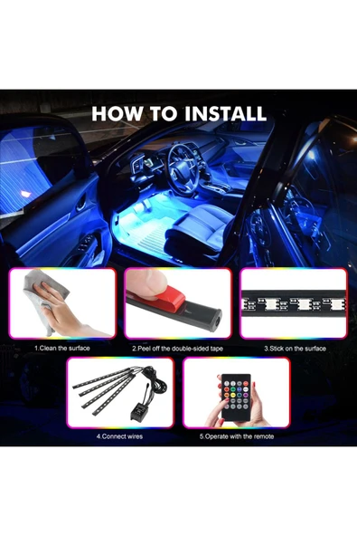 kepmorpho Bmw X5 Uyumlu Sese Duyarlı Ayak Altı Led Aydınlatma Kumandalı RGB - Resim 3