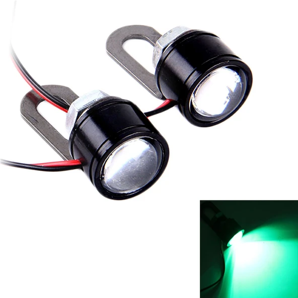 2 Adet 12V 3W Yeşil Işıklı Kartal Gözü LED Motosiklet Lambası 45cm Kablo