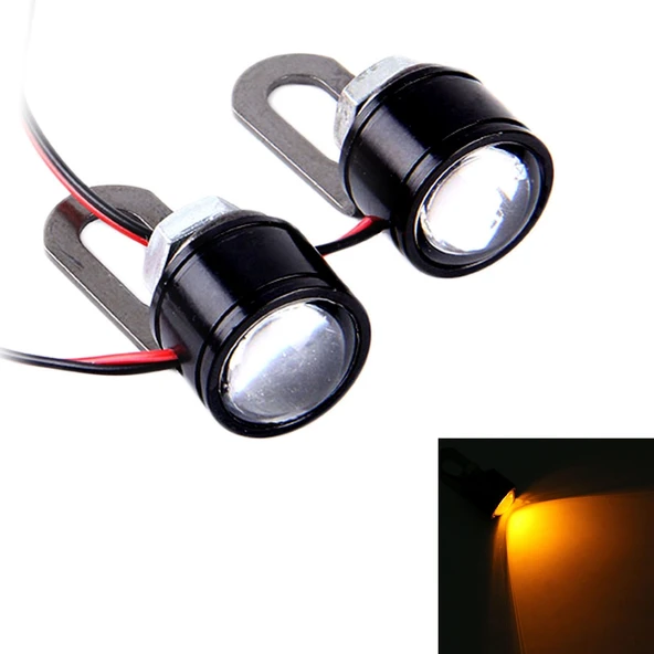 2 Adet 12V 3W Sarı Işık Motor LED Eagle Eyes - 45cm Kablo