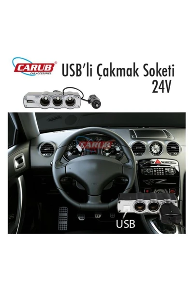 Carub 3’lü Çakmaklık Çoğaltıcı 12v Kablolu Ve Usb’li ürün görseli