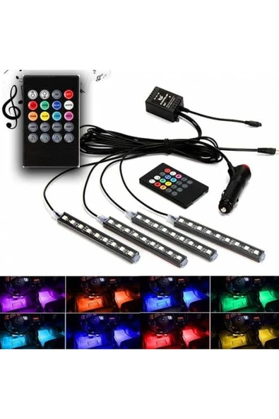 Car And More 4 Parçalı Uzaktan Kumandalı Ayak Altı Aydınlatma 12 Led Çok Renkli Araba Ledi ürün görseli