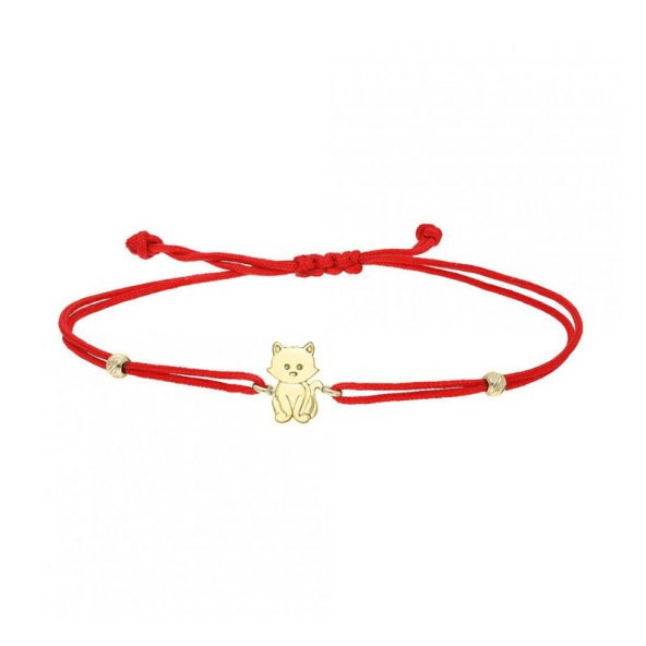 14 Ayar Altın Minimal Kedi İpli Bileklik - 2