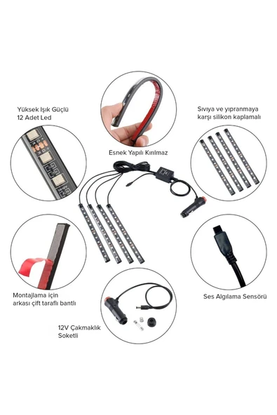 Extra Marketing Smart Crossblade Uyumlu 12 Ledli Ayak Altı Sese Duyarlı Led - 4