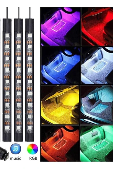 CİYU TİCARET Araç içi ayak altı led döşeme şeridi 12 led'li sese duyarlı kumandalı led şerit ürün görseli