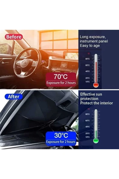 Extra Marketing Araç İçi Ön Cam Güneşliği, Katlanabilir Şemsiye Şeklinde Otomobil Ön Cam Güneşliği - Resim 3
