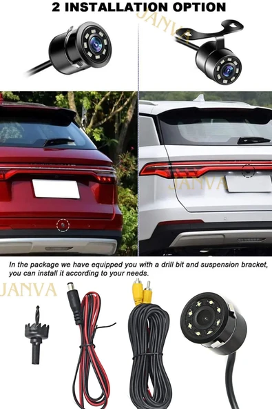 Janva Araç Geri Görüş Kamerası Gece Görüşlü +hd Mesafe Çizgili Su Geçirmez BAğlantı Kablosu Dahil - 3