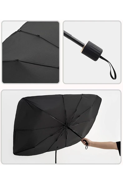 C9 Tüm Arabalar Için Ön Cam Güneşlik Katlanabilir Güneşlik Gölgelik Şemsiye 140 X 79 Cm - Resim 4