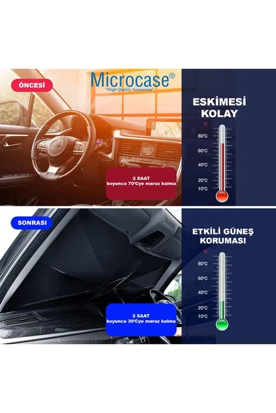 Microcase Oto Katlanabilir Güneşlik Şemsiye Ön Cam Gölgelik 125x75cm Özel Esnek Saplı Güneş Koruyucu Al4521 - Resim 4