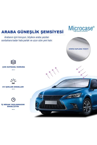 Microcase Oto Katlanabilir Güneşlik Şemsiye Ön Cam Gölgelik 125x75cm Özel Esnek Saplı Güneş Koruyucu Al4521 - Resim 3