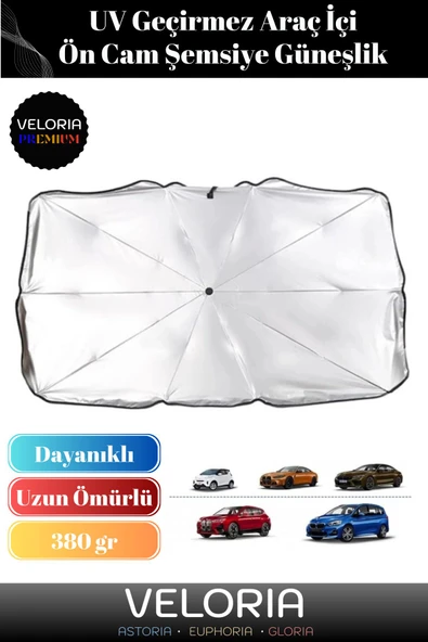 Veloria Tiger Marketing Titanyum Gümüş Kaplama Geçirmez Güçlü Dayanıklı Araç Içi Ön Cam Şemsiye Güneşlik ürün görseli