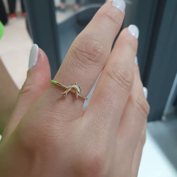 14 Ayar Altın Yunus Balığı Yüzük - Resim 2
