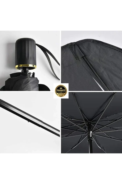 TRAKMATS Chery Niche Universal Araç İçi Ön Cam Katlanabilir Şemsiye Güneşlik Siyah - 4