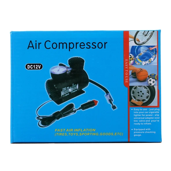 Taşınabilir Mini Elektrikli Araç Hava Kompresörü 12V 300 PSI 3 Havalı Nozullu - 8