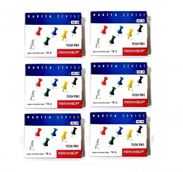 Harita Çivisi Pano İğnesi Mimaks Renkli Harita Çivisi 6 Paket