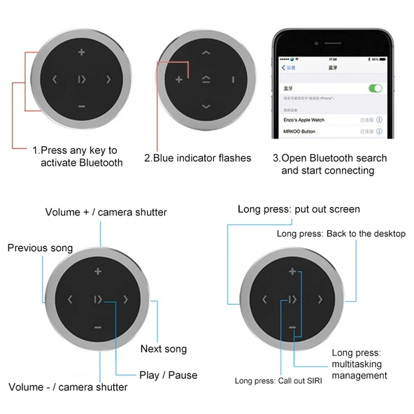 Kablosuz Bluetooth Direksiyon Kontrol Cihazi Siyah Tutucusuz - 3