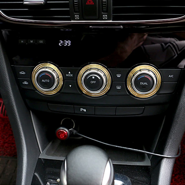 Mazda Atenza Alüminyum Klima Düğmesi Kapağı Seti 3 Parça Altın