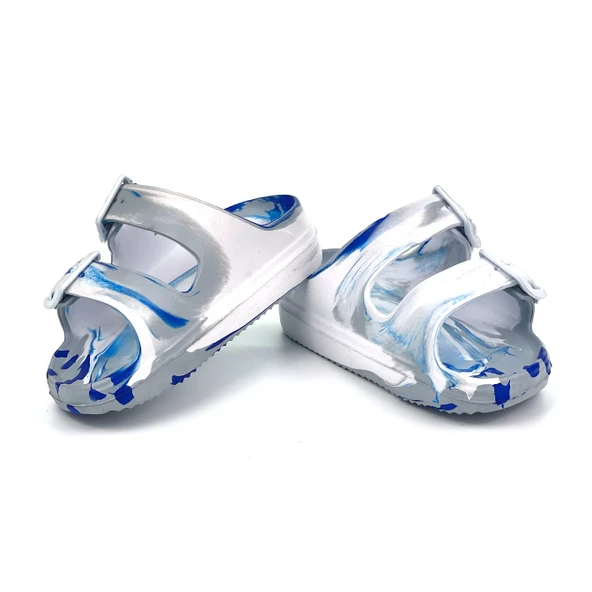 Erkek Çocuk Gri Beyaz Tokalı Figürlü Ortopedik Rahat Günlük Plaj Terlik - 7