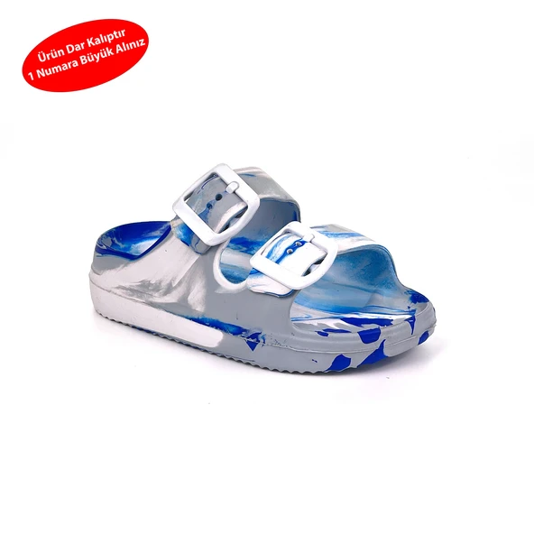 Erkek Çocuk Gri Beyaz Tokalı Figürlü Ortopedik Rahat Günlük Plaj Terlik