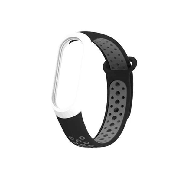 Xiaomi Mi Band 3 ve 4 Uyumlu Siyah Gri Silikon Bileklik - 2