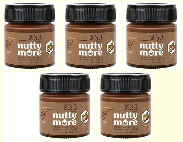 Nutty More %33 Fındık Parçacıklı Kakaolu Fındık Ezmesi 200 gr x 5 Adet