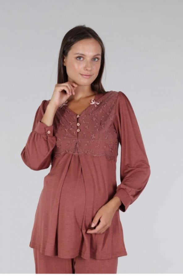 Bone Club 5306 Taba V Yaka Dantelli Lohusa Pijama Tk - 2