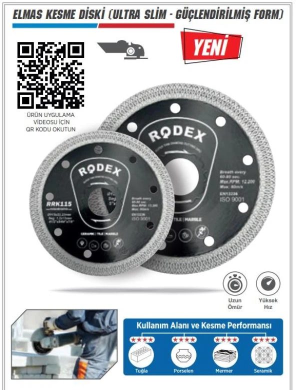 Rodex Slim Elmas Beton Tuğla Granit Kesme Kesici Diski 115 mm - 7
