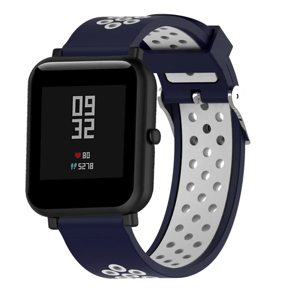 Xiaomi Huami Amazfit Bip Lite Silikon Spor Saat Kayışı 20mm Beyaz Mavi - 1