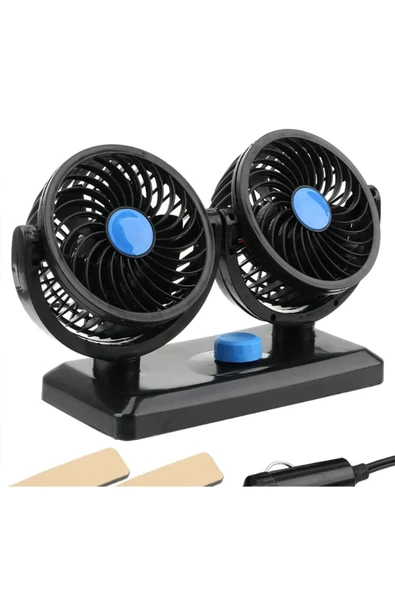 Point Tiger Marketing 12v Kademeli Çift Başlı 360 Dönebilen Araç Fanı Oto Fan Soğutucu Vantilatör - 1