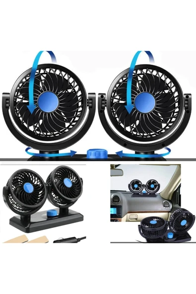 Point Tiger Marketing 12v Kademeli Çift Başlı 360 Dönebilen Araç Fanı Oto Fan Soğutucu Vantilatör - 4