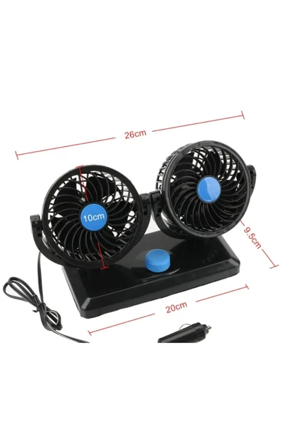 Point Tiger Marketing 12v Kademeli Çift Başlı 360 Dönebilen Araç Fanı Oto Fan Soğutucu Vantilatör - 2