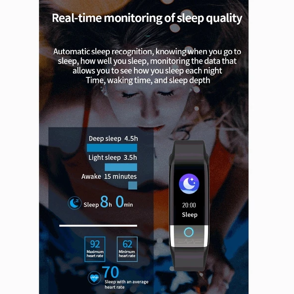X1 1.08 İnç Renkli Ekran IP67 Su Geçirmez Akıllı Saat Bileklik Siyah - 10