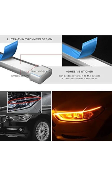 BEXMOD Hyundai Accent Blue Uyumlu Far Üstü Far Içi Kayar Led 60 Cm Selamlamalı SC - Resim 6